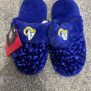 LA Los Angeles Rams Slippers Womens Size S Sequin FOCO NFL Football‎ House Shoes